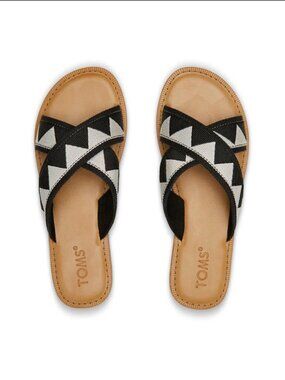 Toms Viv Black and White Geometric Woven Leather Sandals 8.5